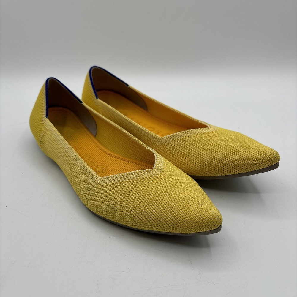 Rothy's Retired Marigold The Point Knit Ballet Flats Blue Trim Women's Size 7.5